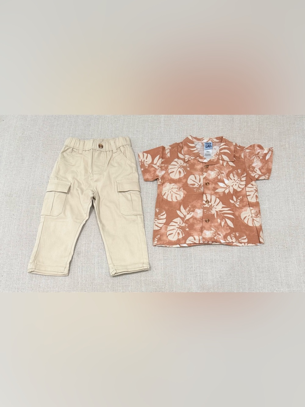 Little Lad Baby Boy 18M Tropical Shirt & Khaki Cargo Pants 2-Piece Set